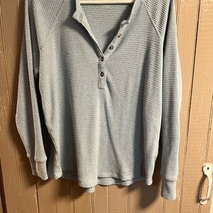 American Eagle Outfitters thermal Blue Henley Sweater